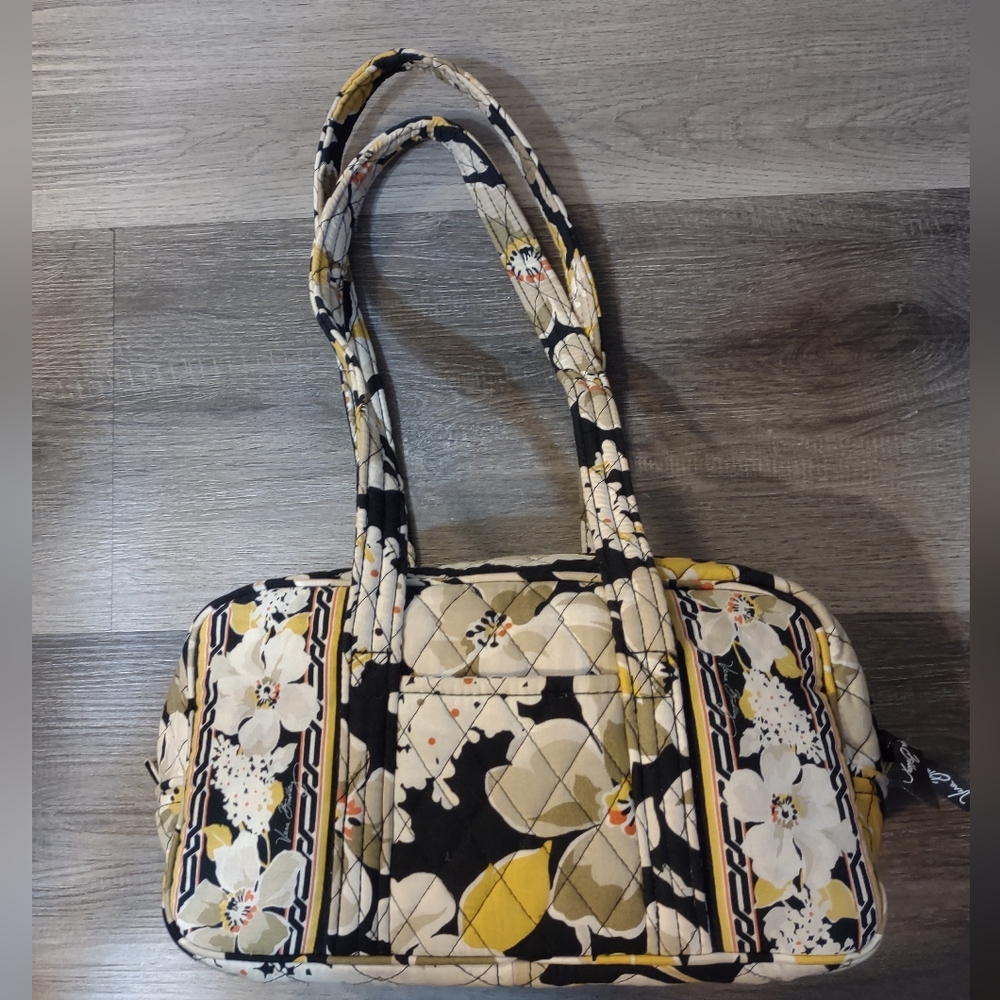 Vera Bradley Yellow and Black Floral Quilted Shoulder Bag - Picture 2 of 14